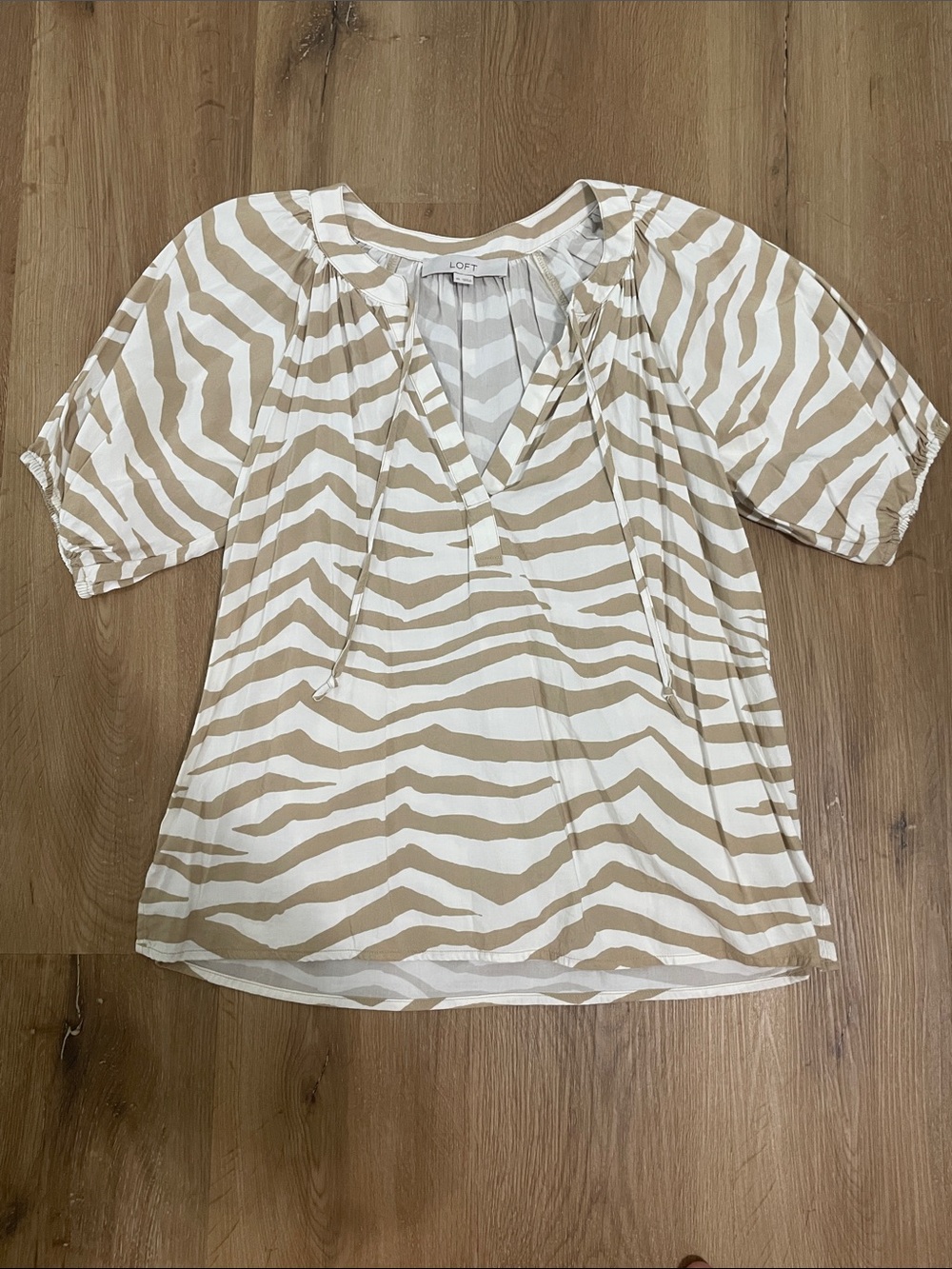 LOFT Cream and White Zebra-Print Peasant Blouse